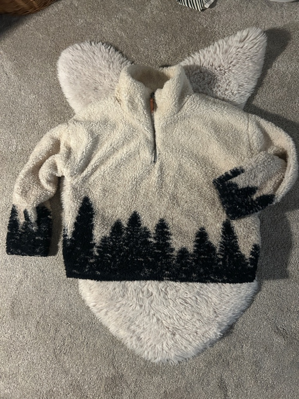 Thread + Supply Cream Sherpa Pullover with Black Tree Border